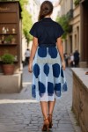 Rochie Dallas din bumbac bleumarin, cu jabou si curea
