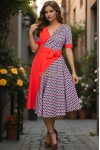 Rochie de zi Isabel cu croiala clos, model in diagonala si cordon
