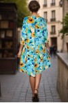 Rochie Lorelai din vascoza turquoise, cu maneca 3/4 si croiala larga
