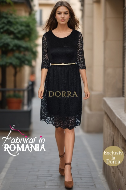 Rochie Rafaela din dantela neagra cu maneca 3/4