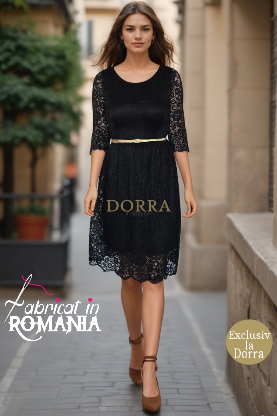 Rochie Rafaela din dantela neagra cu maneca 3/4