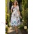 Rochie midi Rylie crem cu imprimeu pastel, croiala clos si buzunare