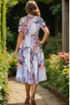 Rochie midi Rylie ivoire cu accente caramizii, croiala clos si buzunare
